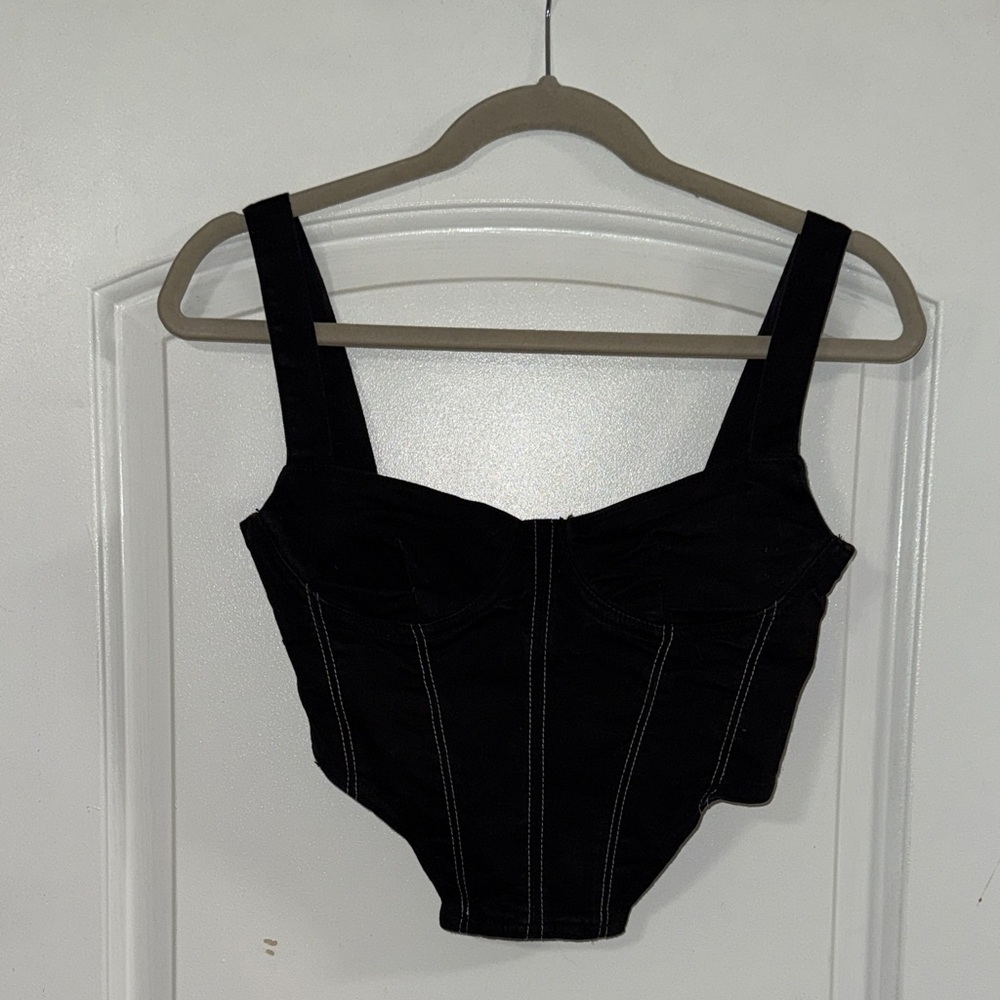 Zara black denim crop top